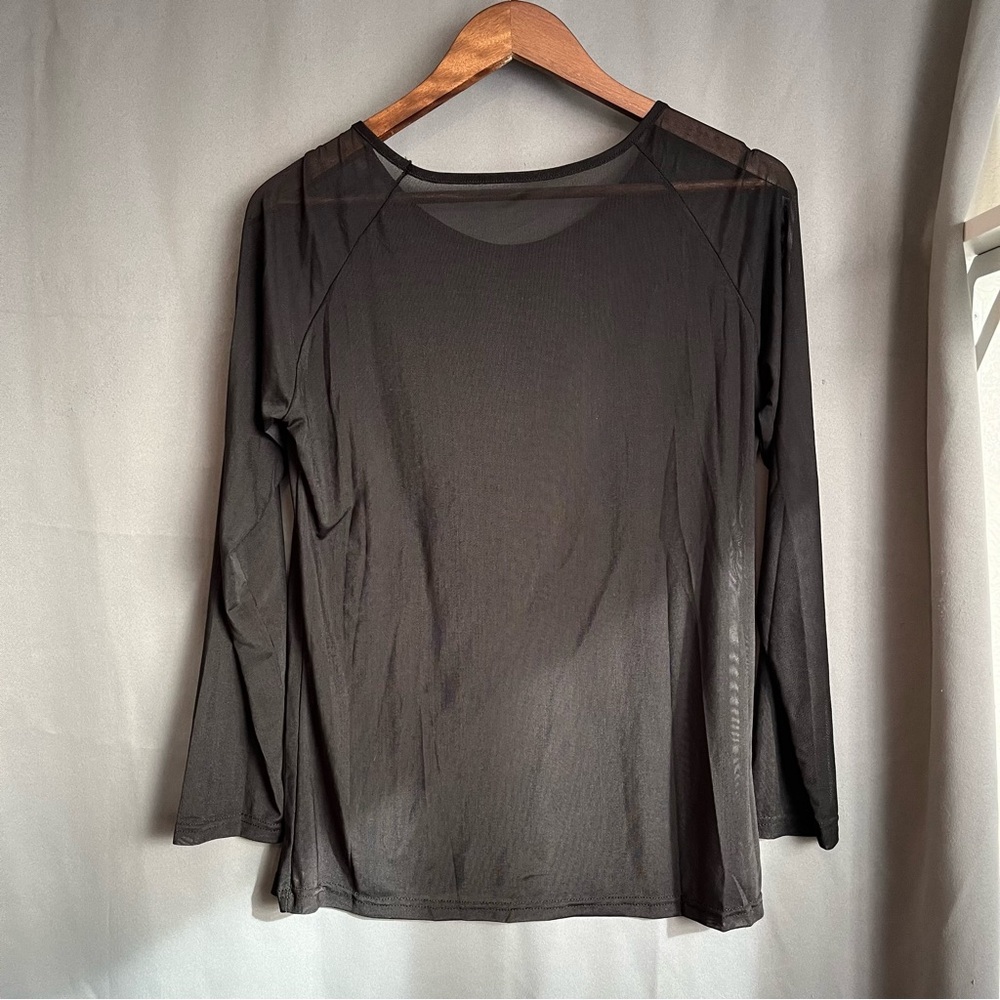 Women's Black Sheer Long Sleeve Top - Picture 4 of 5